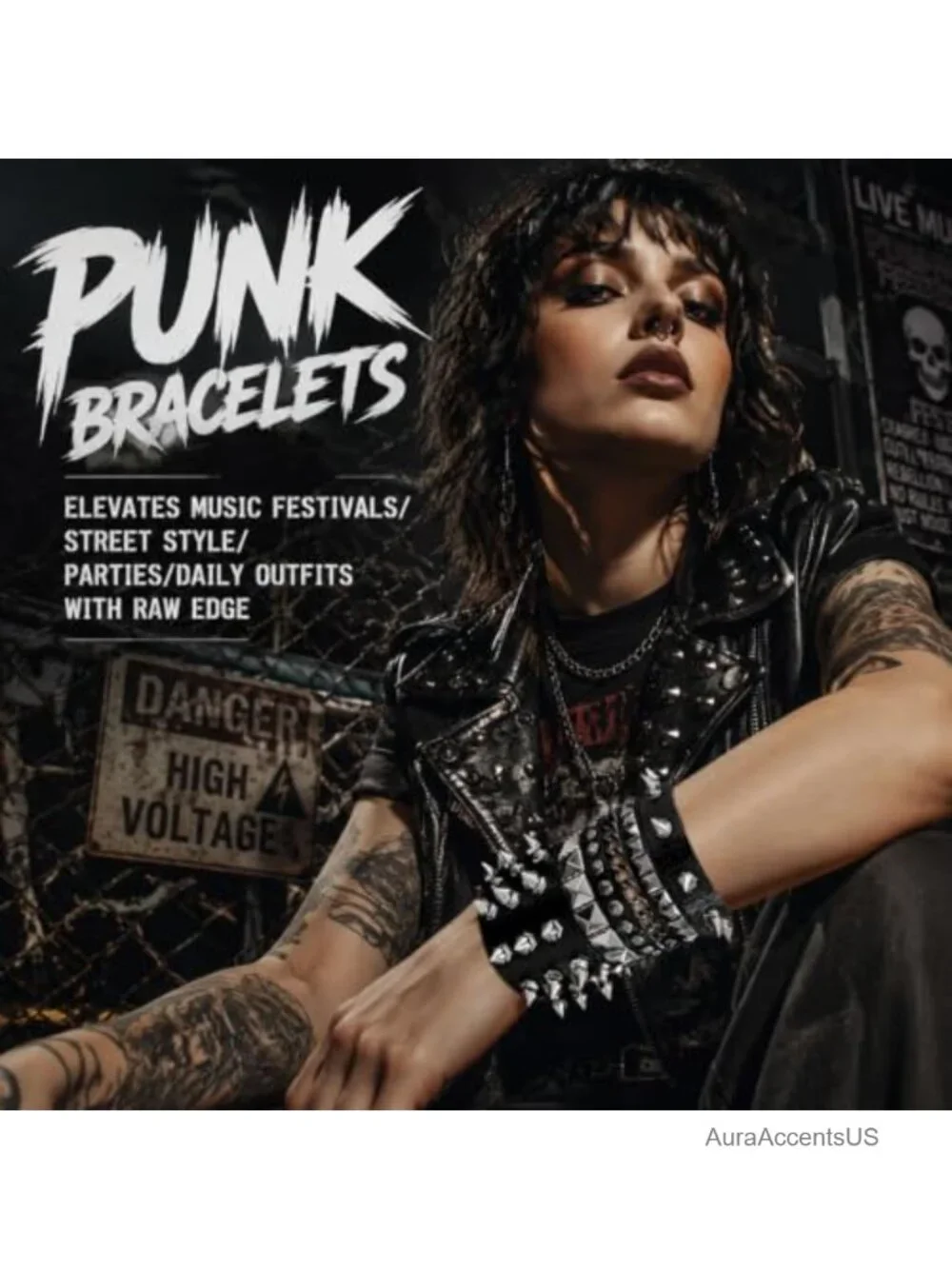 Punk Rock Studded Bracelet Set Spiked Leather Cuff